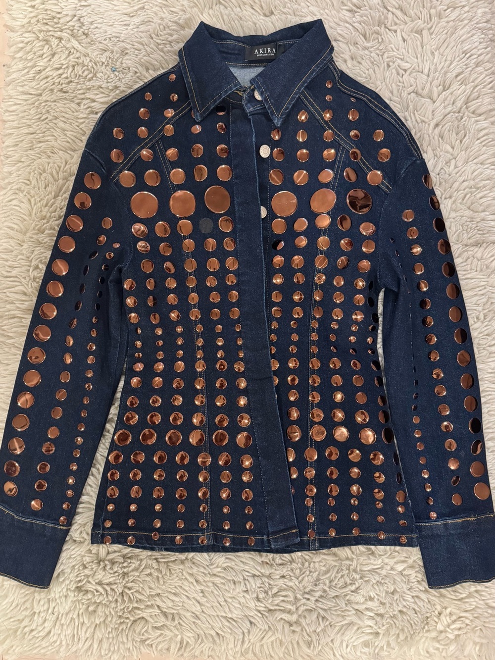 AKIRA Dark Navy Denim Jacket with Copper Mirror Studs